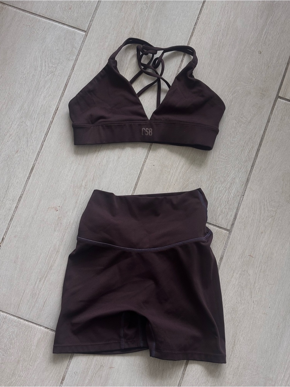 Crop shop boutique Strappy Bra and shorts in Dark Brown
